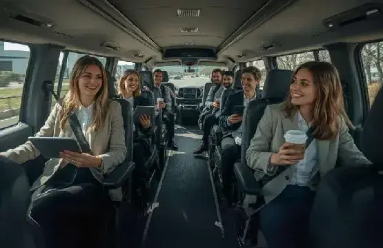Melbourne Maxi Ride for Business, corporate travellers working on tablets during a group transfer